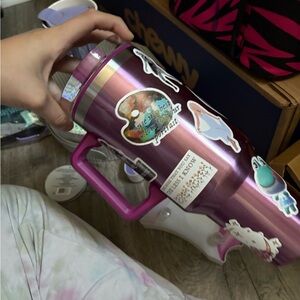 Pink Tumbler with Stickers